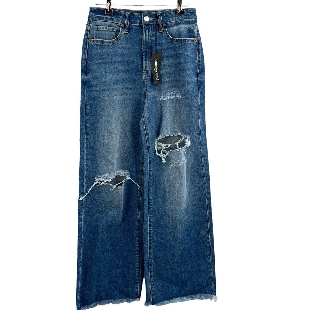 Juicy Couture Wide Leg Destroyed Jeans Size 26 New - Picture 1 of 8